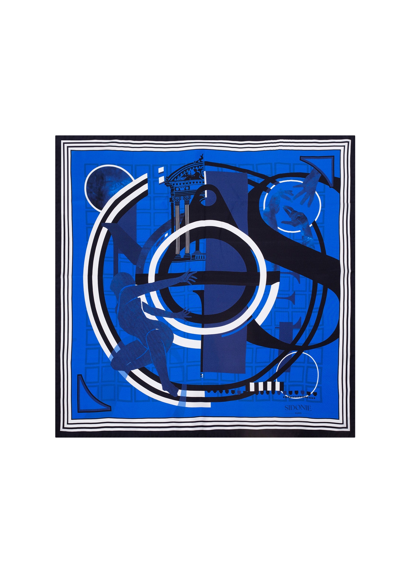 Foulard Sidonie Paris sur fond bleu