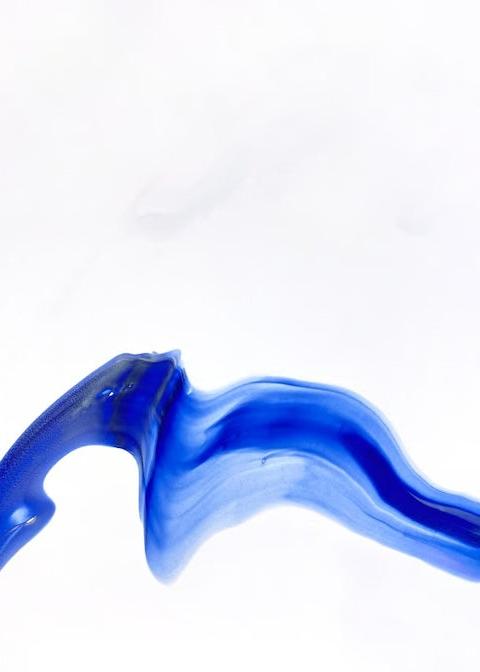 Une page ouverte du livre de Silvère Jarrosson présentant une peinture en mouvement de l'artiste avec une vague bleue sur un fond blanc.